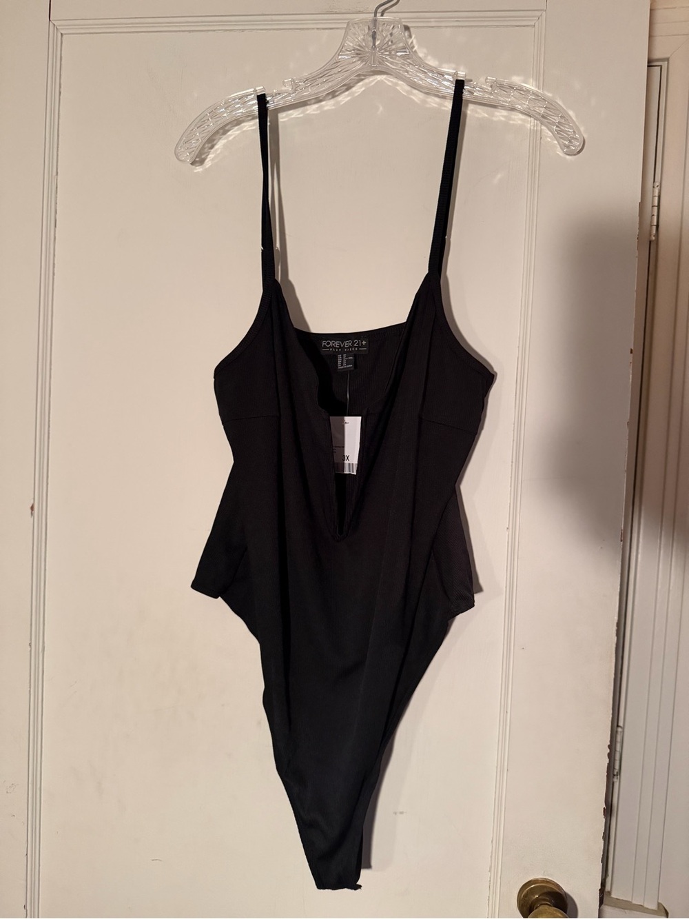 Forever 21 Black Scoop V-Neck Thong Bodysuit